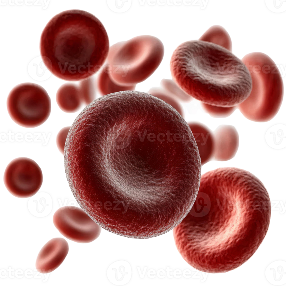 Red blood cells microscopic view on transparent background png