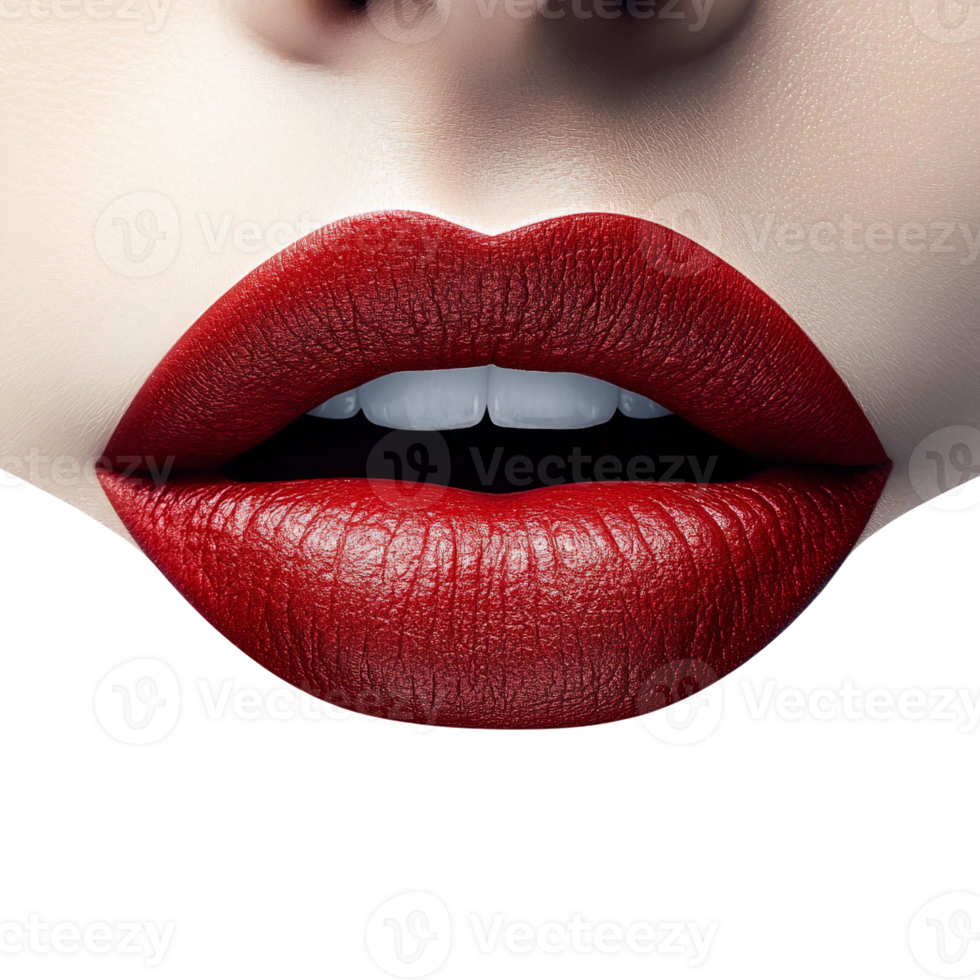 Red lips closeup on transparent background png