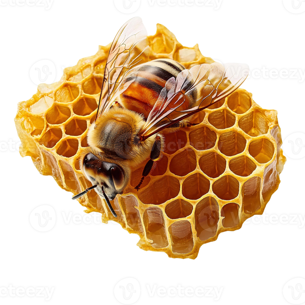 Honeybee on honeycomb on Transparent Background png