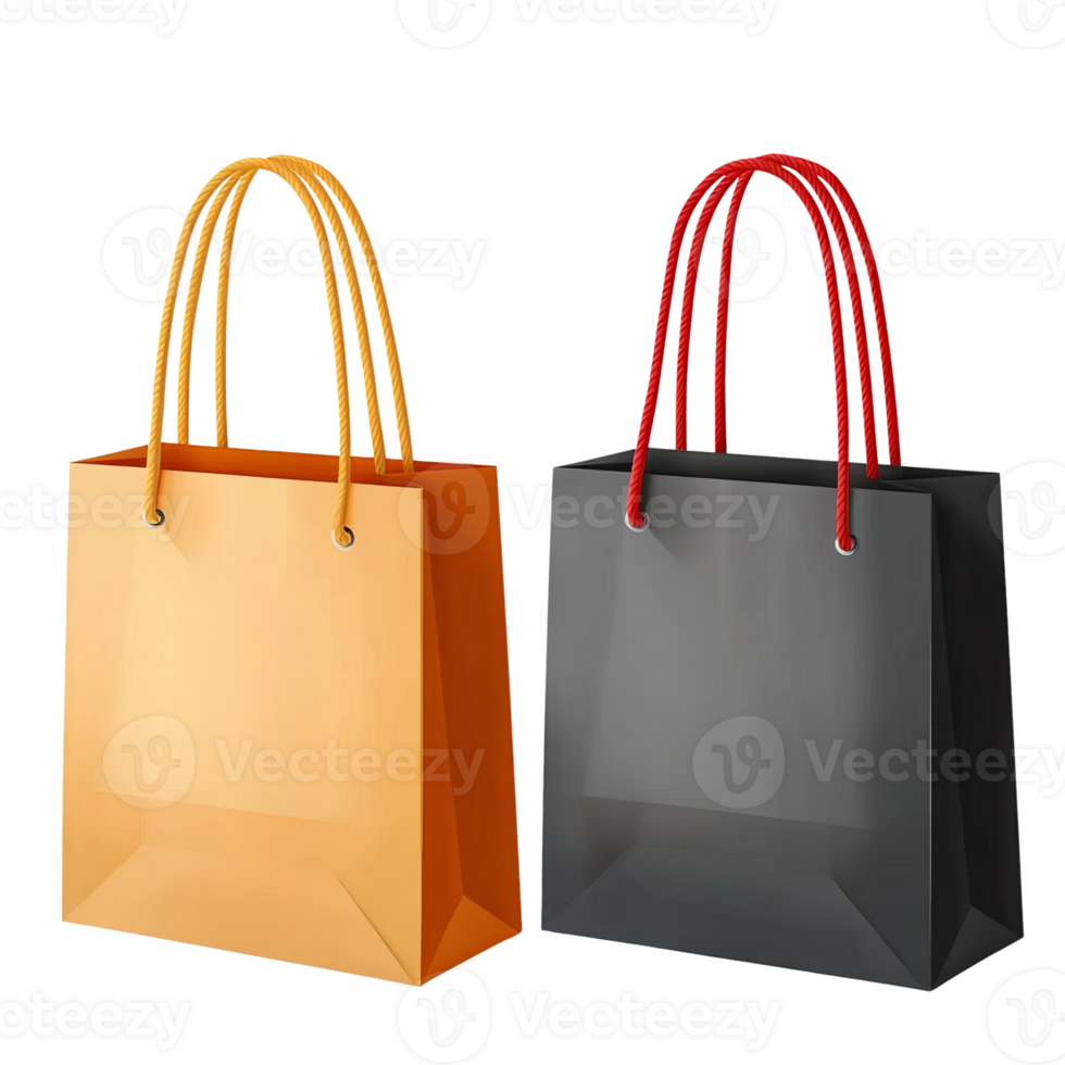 Paper shopping bags with rope handles on transparent background png