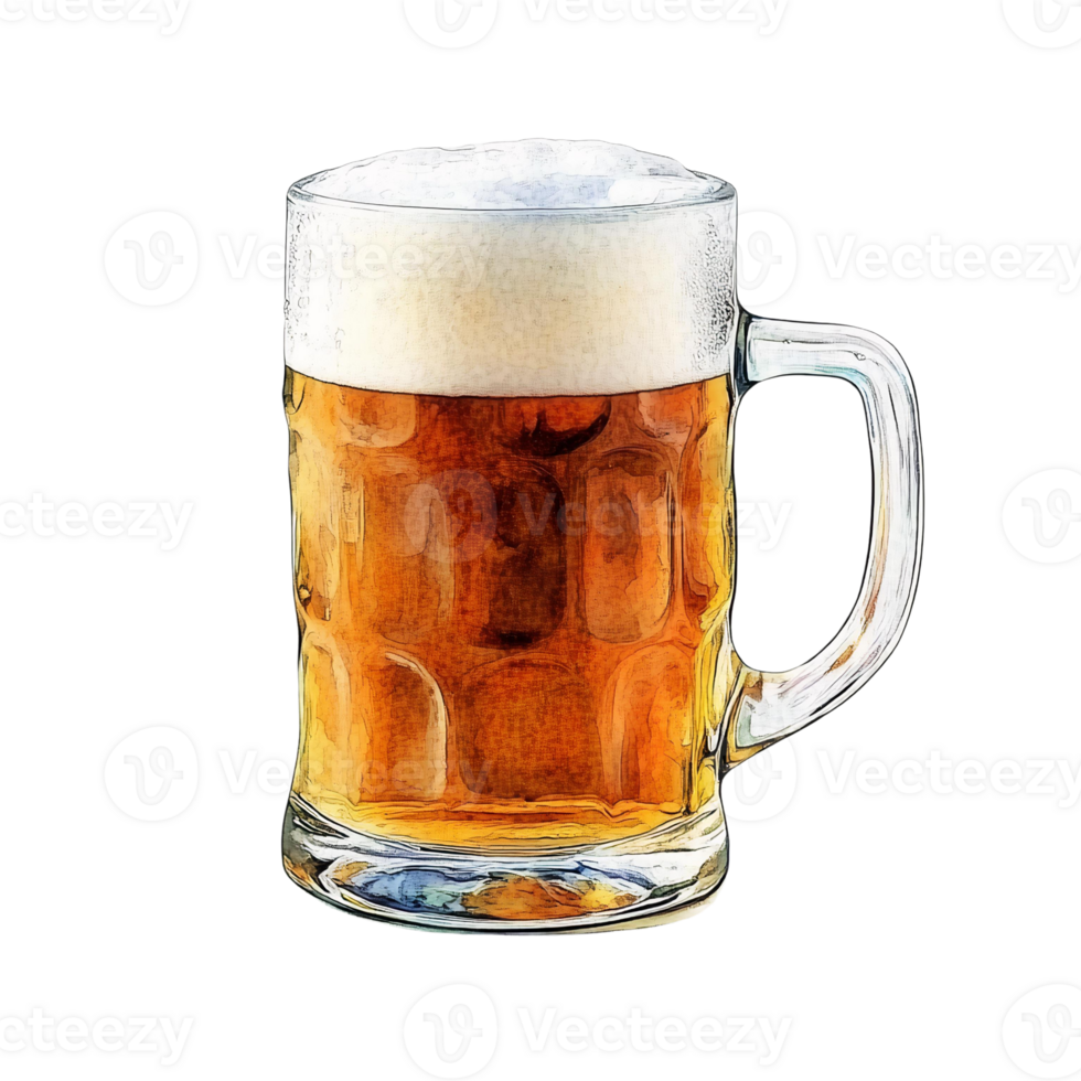 Beer mug with frothy head on transparent background png