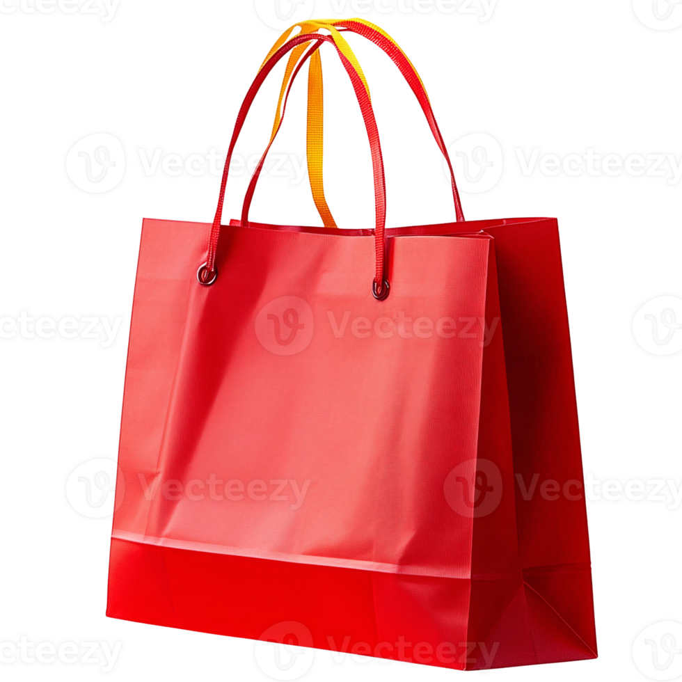 Red shopping bag with orange handles on Transparent Background png
