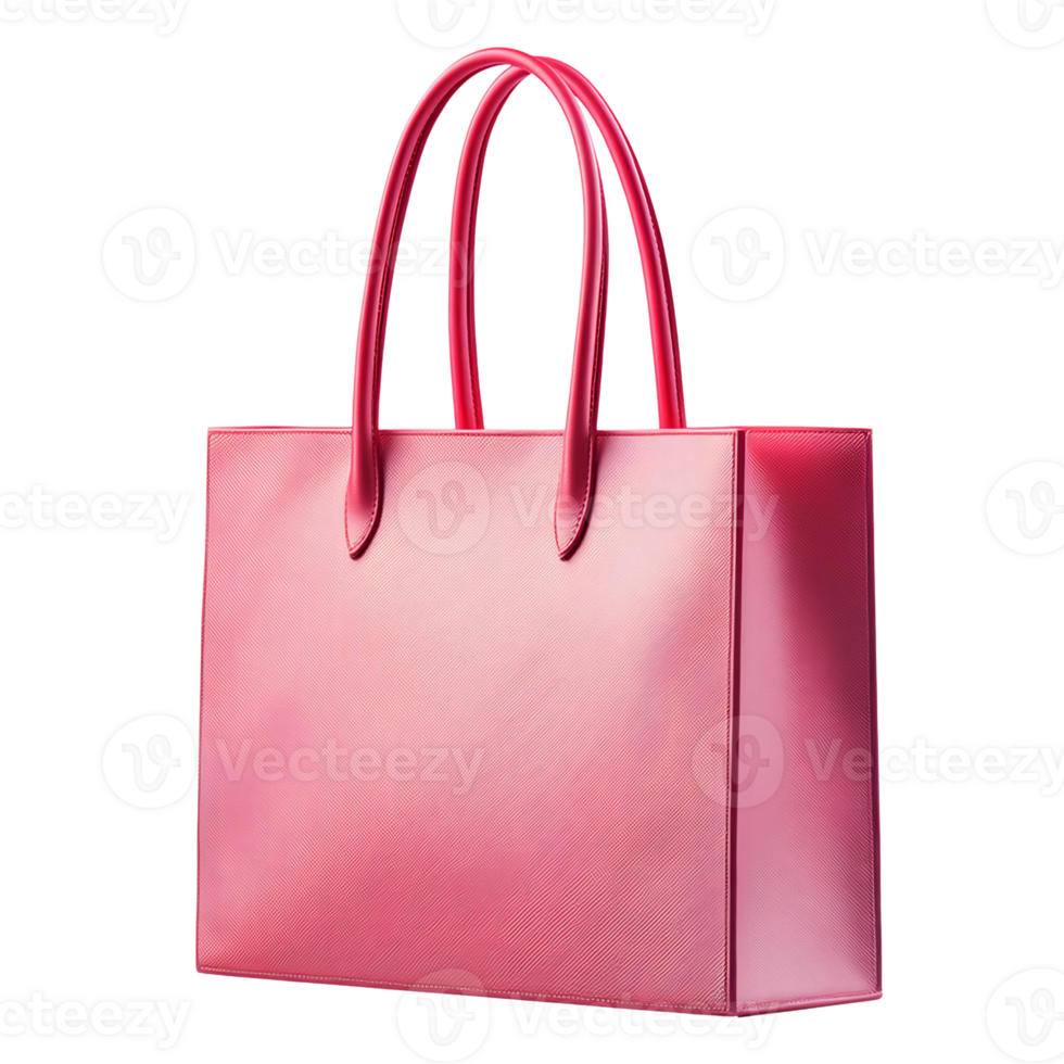 Pink leather tote bag with double handles on Transparent Background png