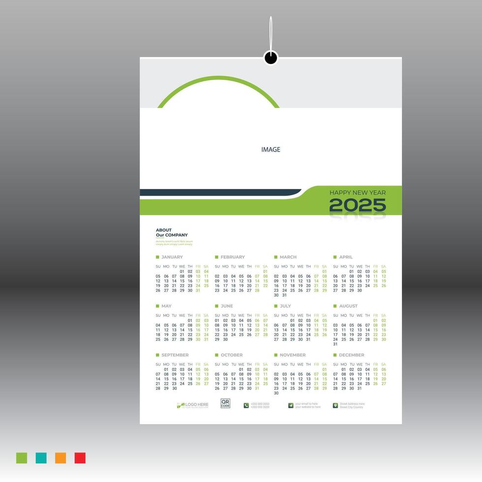 4 colored 2025 wall calendar vector
