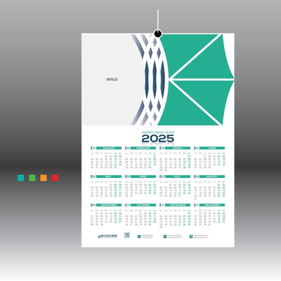 wall calendar with cyan and more 3 color version vector