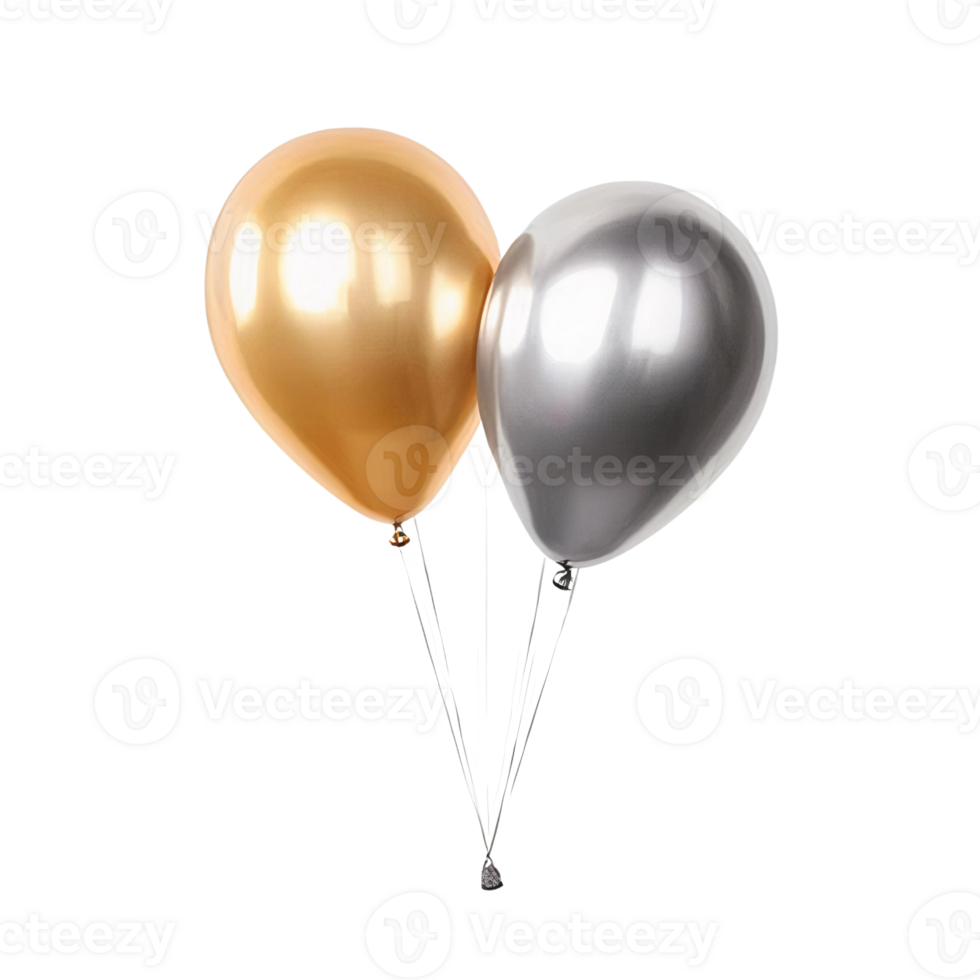 Metallic gold and silver balloons on Transparent Background png
