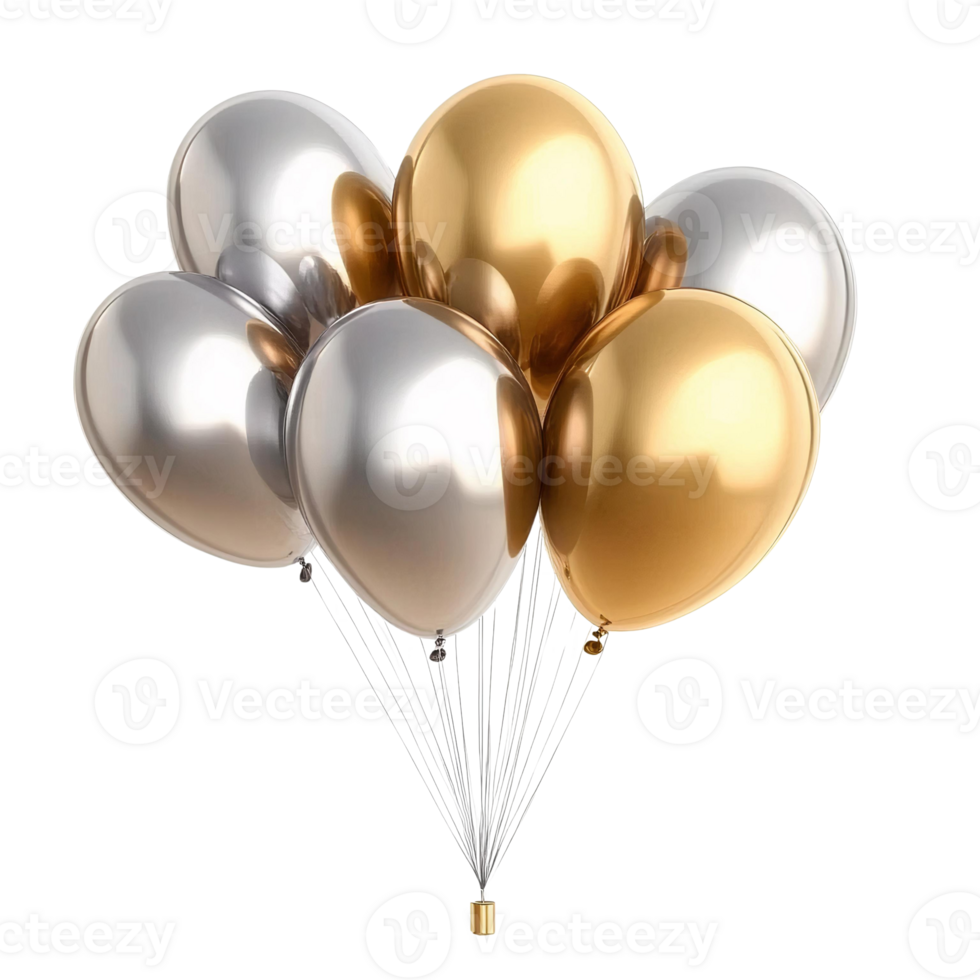Gold and silver balloons bunch on transparent background png