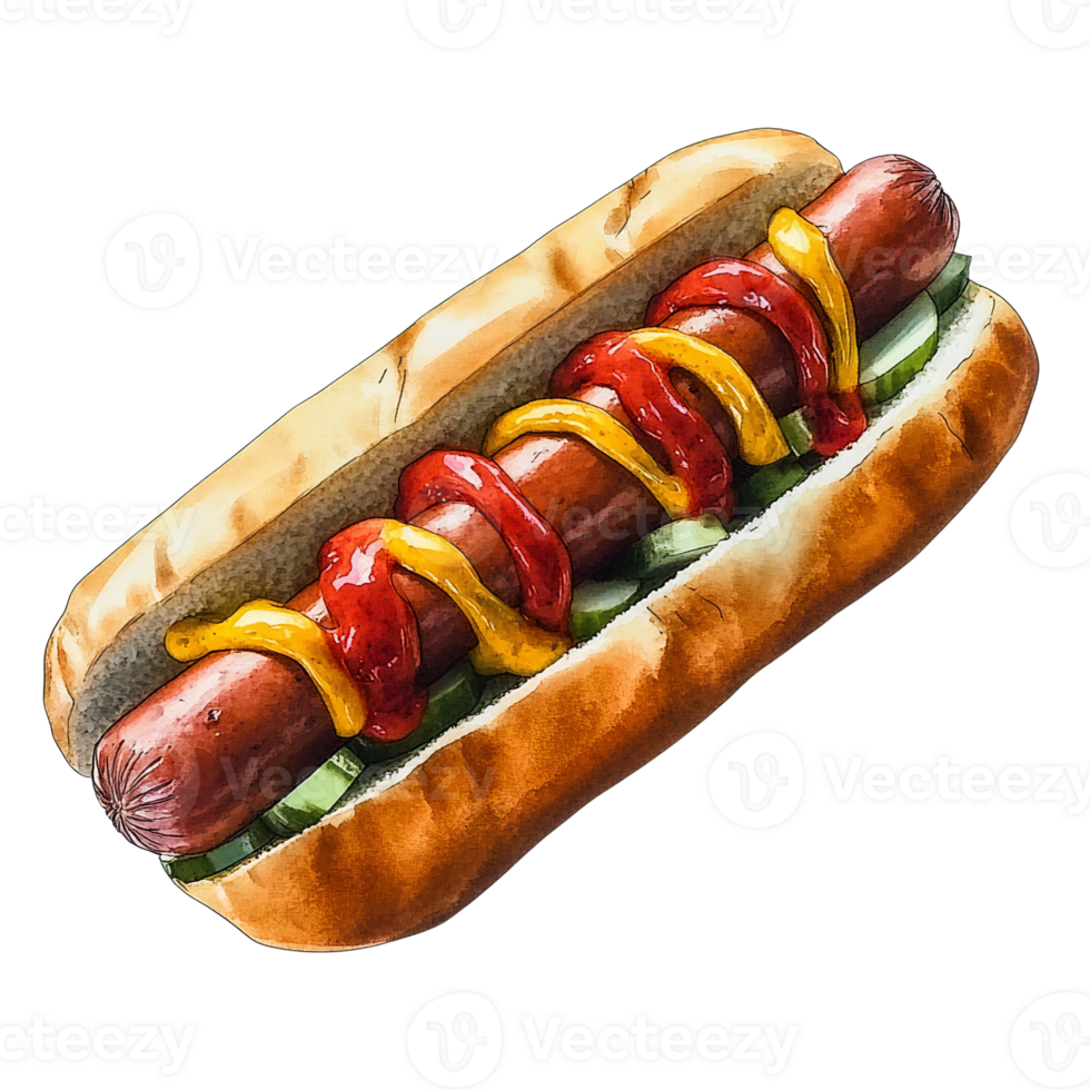 Hot dog with ketchup and mustard on transparent background png