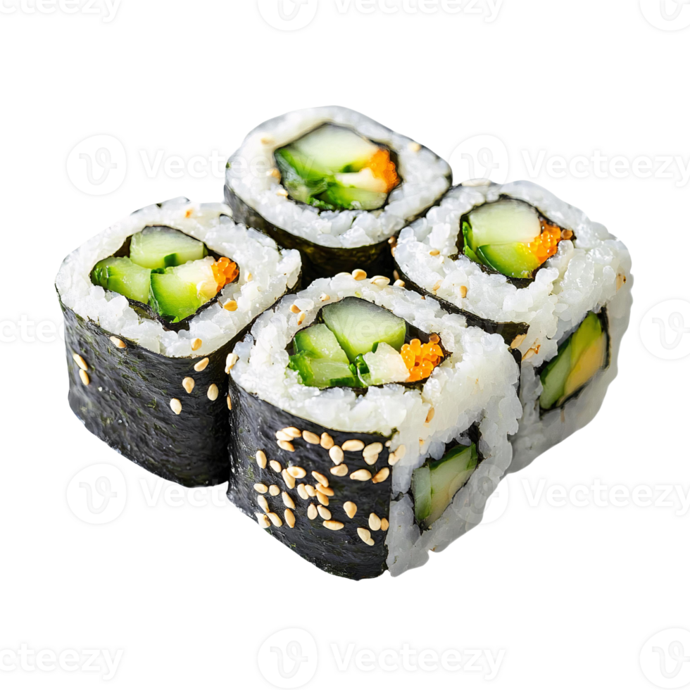 Sushi rolls with cucumber and avocado on Transparent Background png