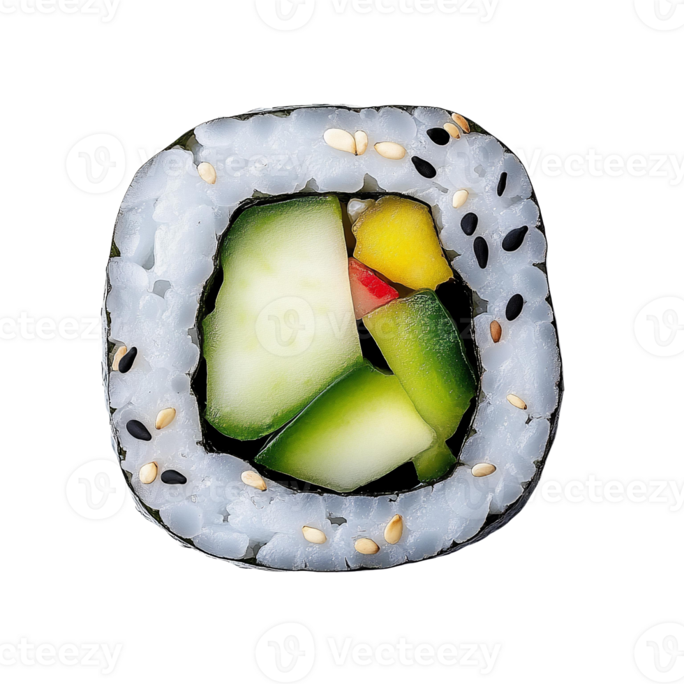 Vegetarian sushi roll with cucumber and mango on Transparent Background png