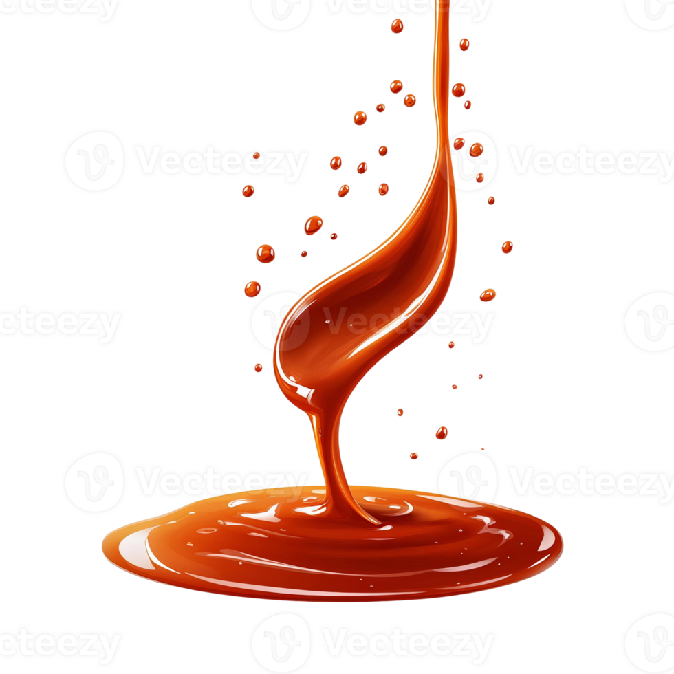 Caramel sauce pouring swirl splash on Transparent Background png