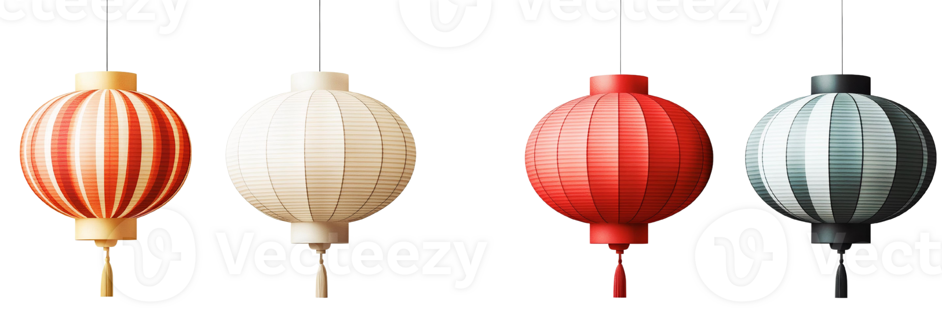 Striped paper lanterns hanging decoration on transparent background png