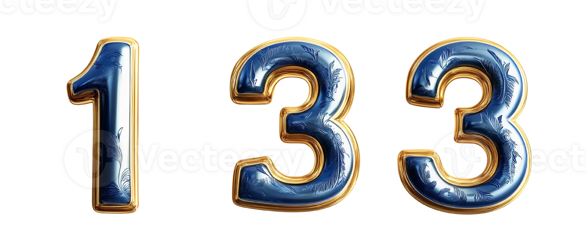 Blue and gold 3d number 133 on transparent background png