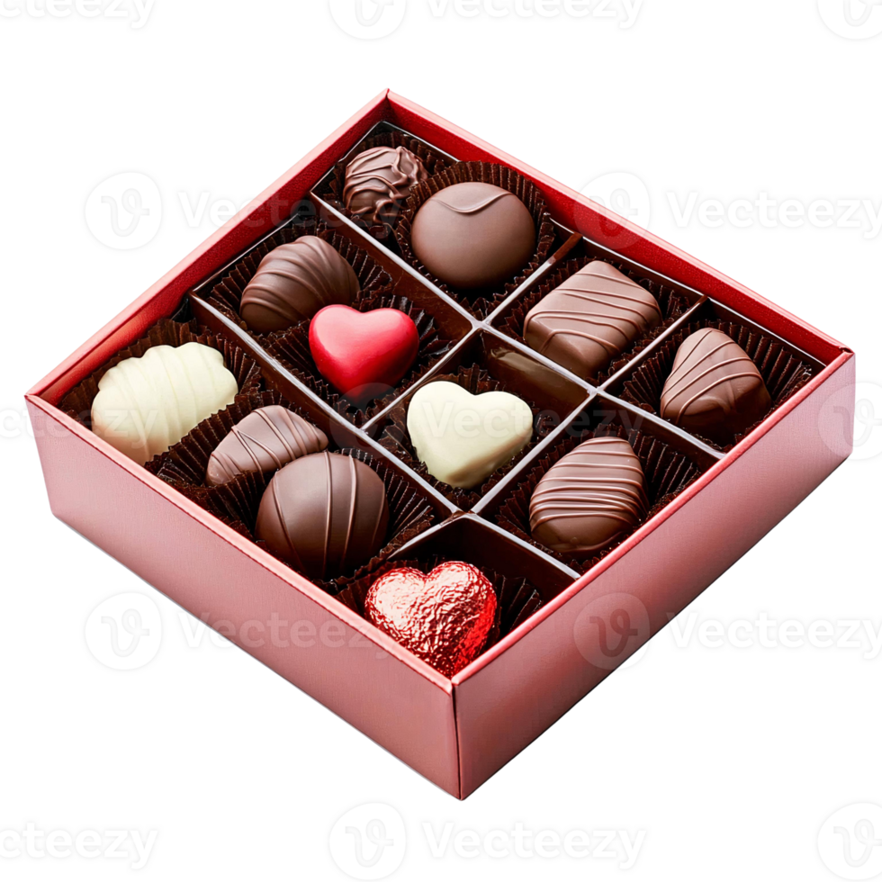 Assorted chocolate candies in red box on transparent background png