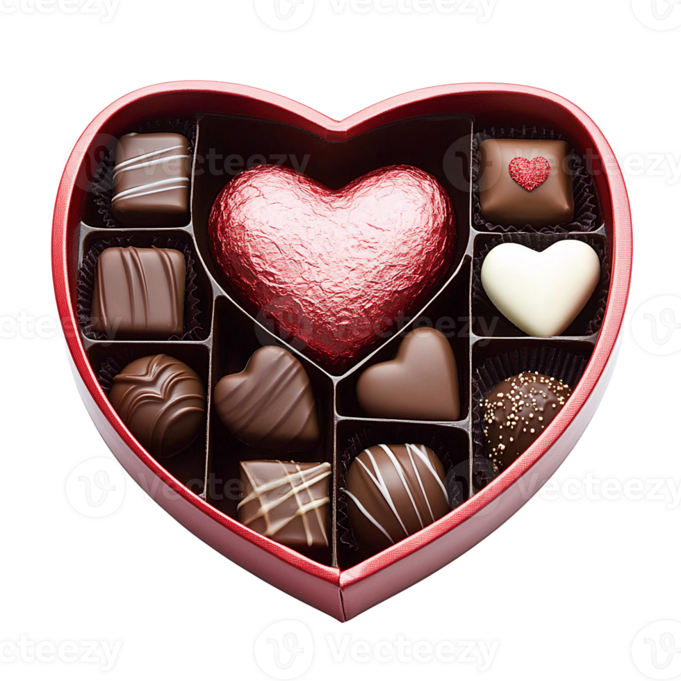 Chocolate heart-shaped box with assorted chocolates png