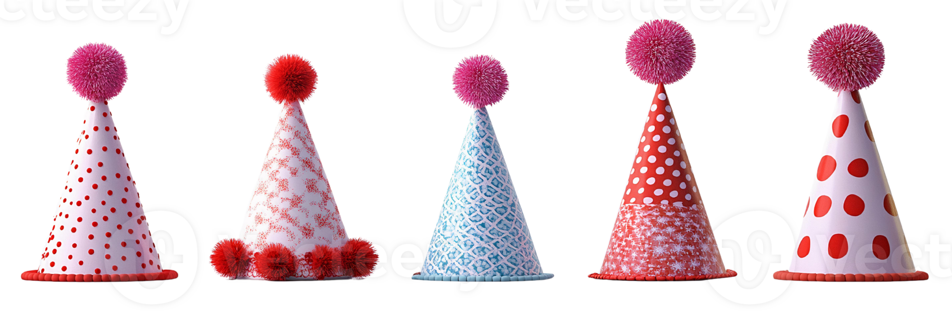 Party hats with pompoms isolated on Transparent Background png