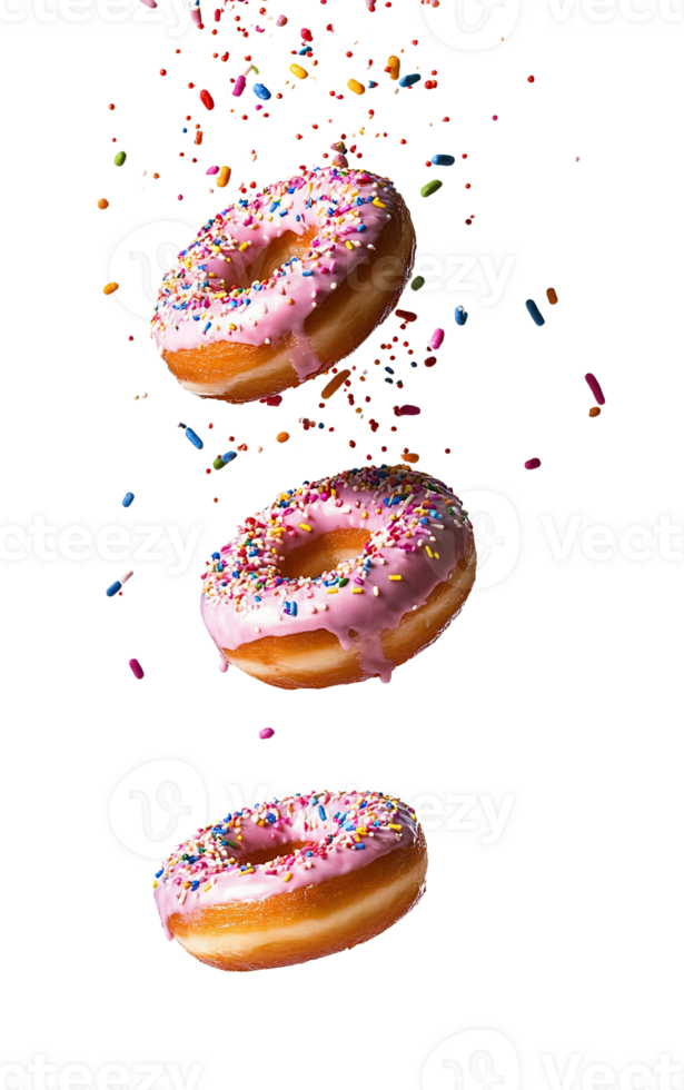 Sweet Pink Glazed Donuts Topped with Sprinkles on Transparent Background png