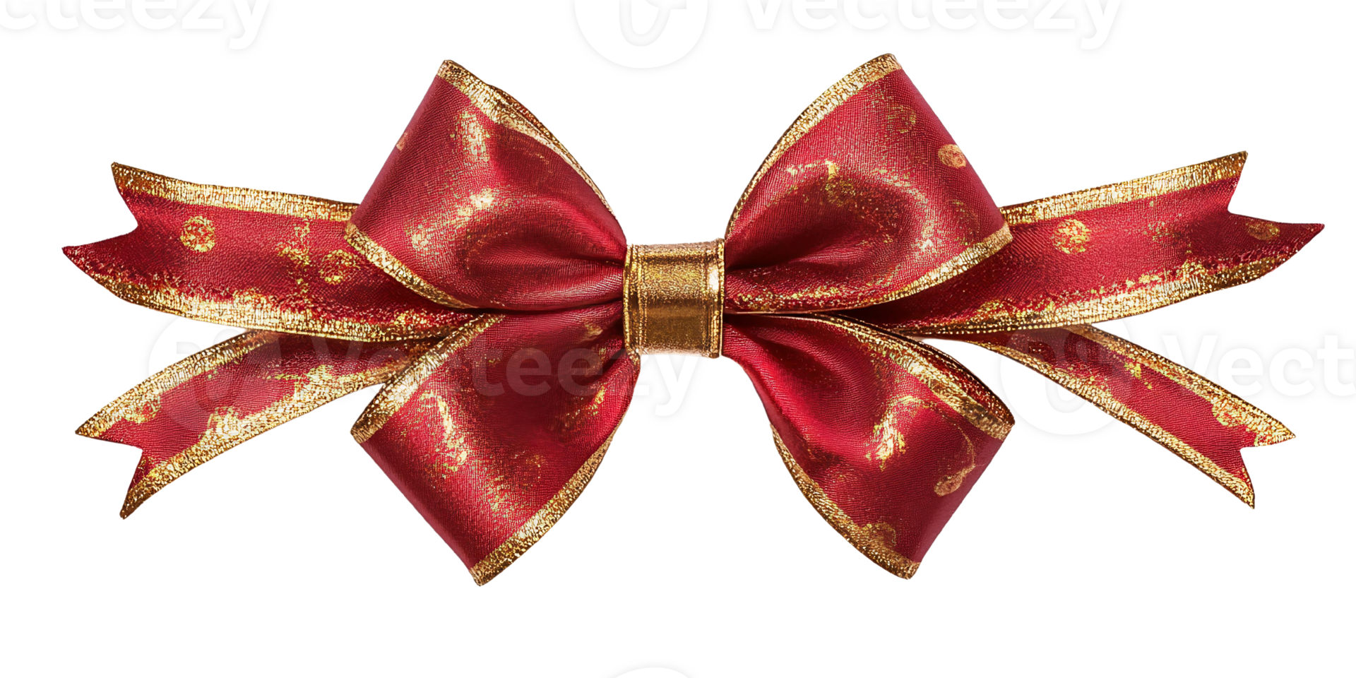 Decorative Red Satin Bow with Gold Trim Isolated on Transparent Background png