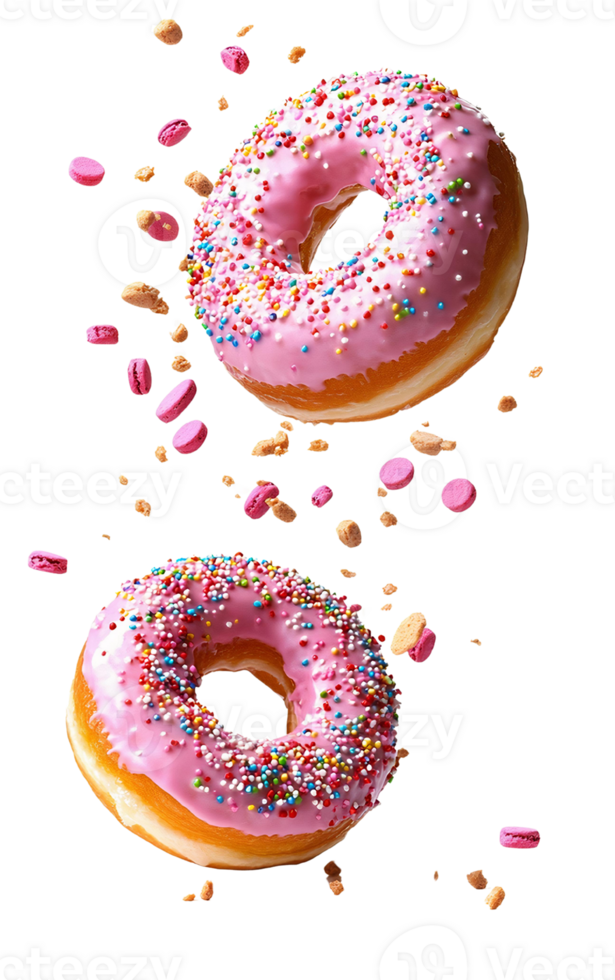Delicious Pink Donuts with Colorful Sprinkles Isolated on Transparent Background png