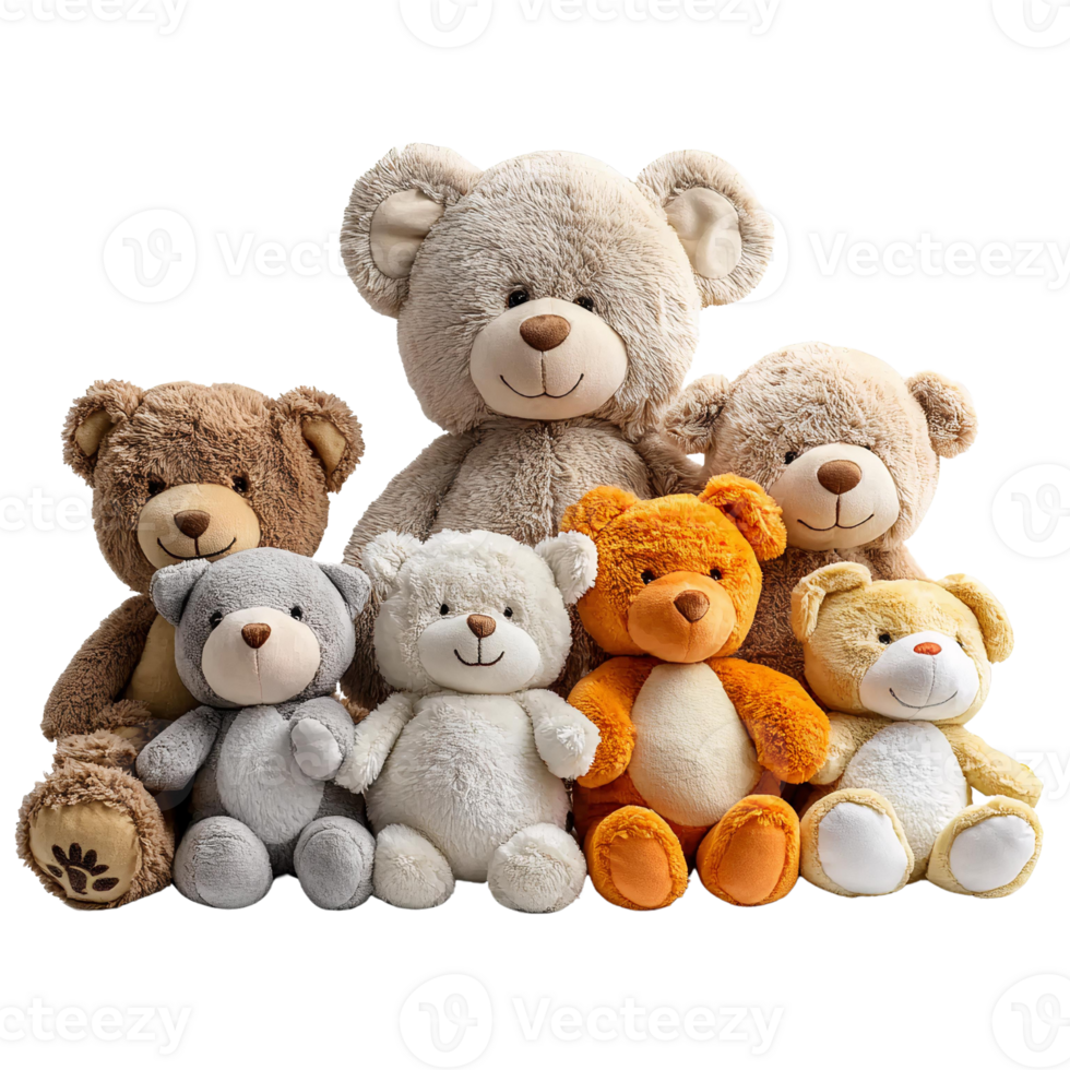 Fluffy teddy bears family group on Transparent Background png