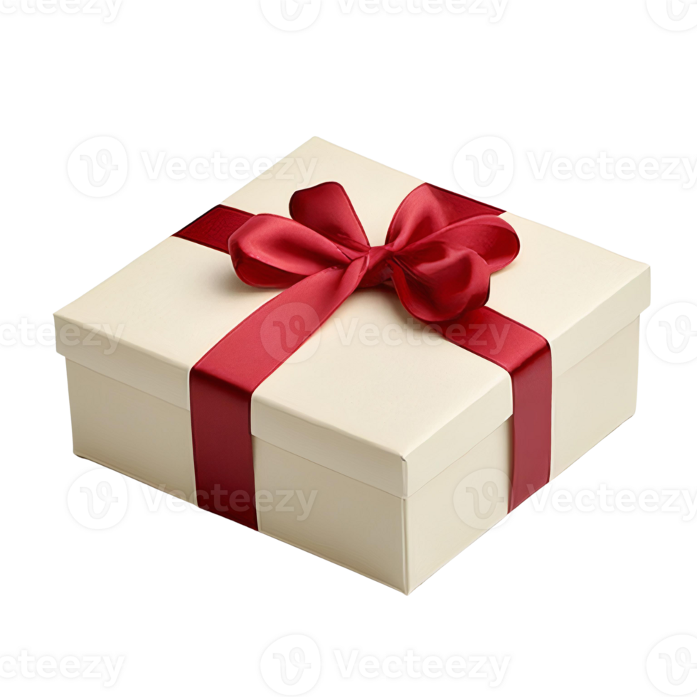 Festive Gift Box with Red Satin Ribbon on Transparent Background png
