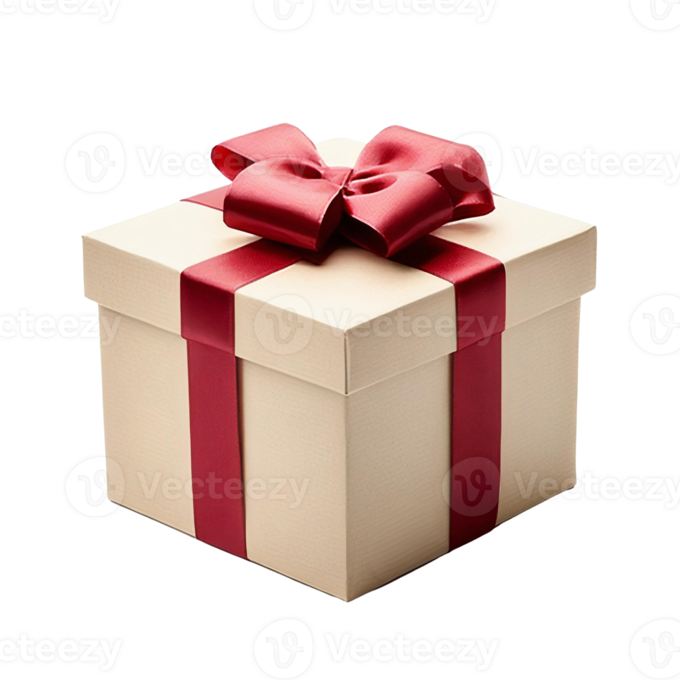 Cream gift box with red ribbon bow on transparent background png