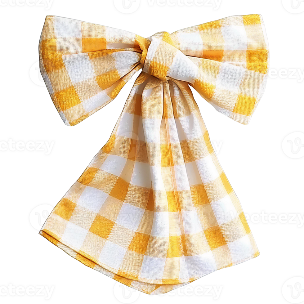 Yellow and white gingham bow isolated on transparent background png