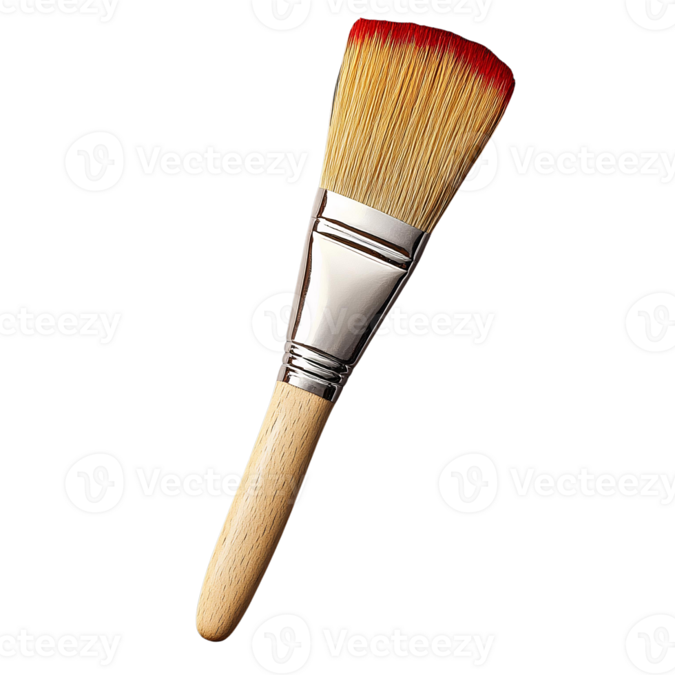 Wooden handle paintbrush with natural bristles on transparent background png