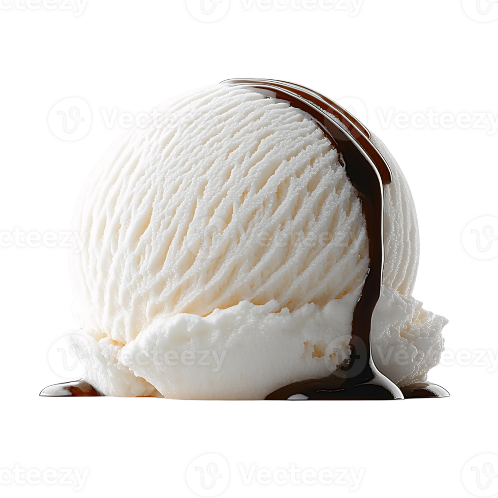 Delicious Vanilla Ice Cream with Chocolate Topping Isolated on Transparent Background png