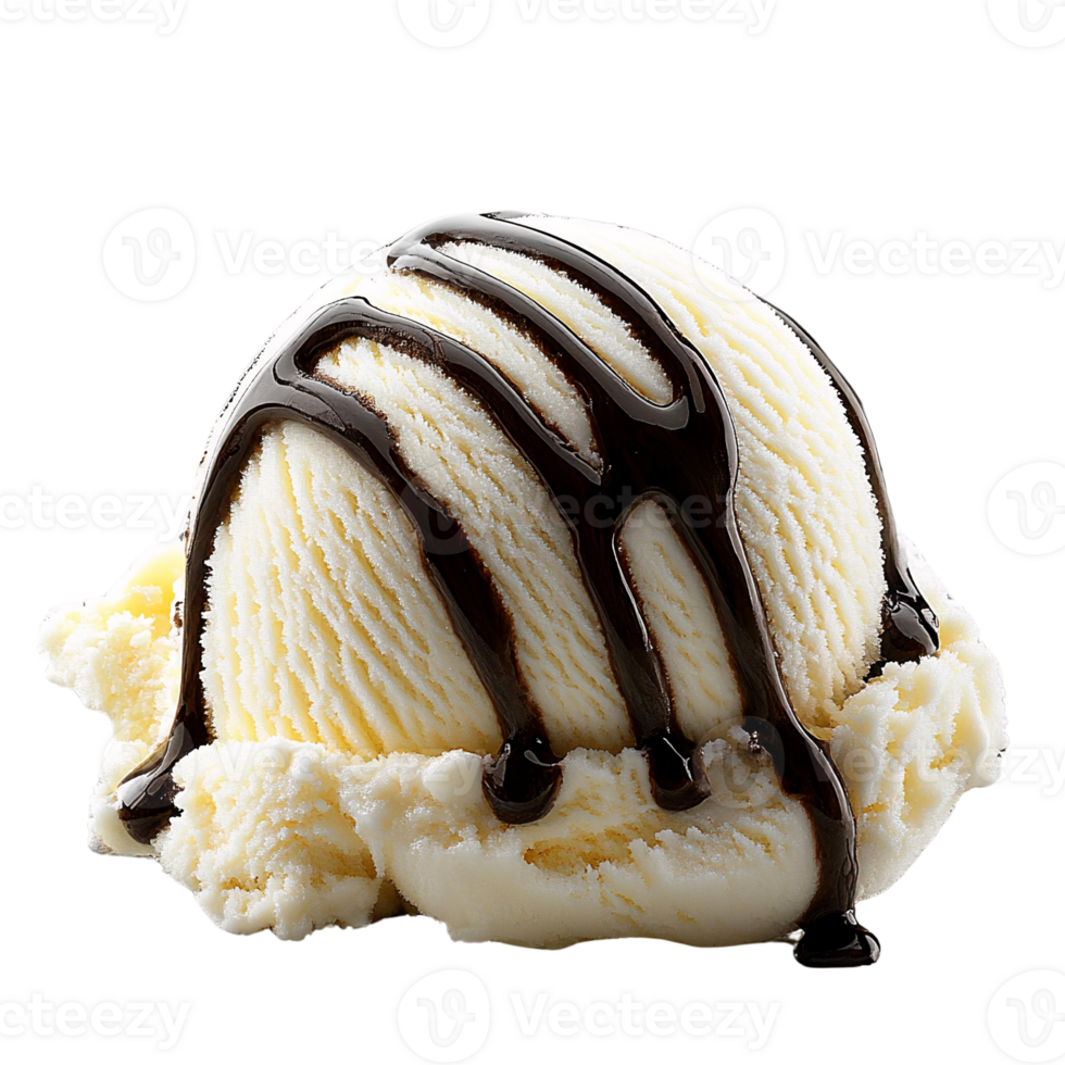 Creamy Vanilla Ice Cream Drizzled with Chocolate on Transparent Background png