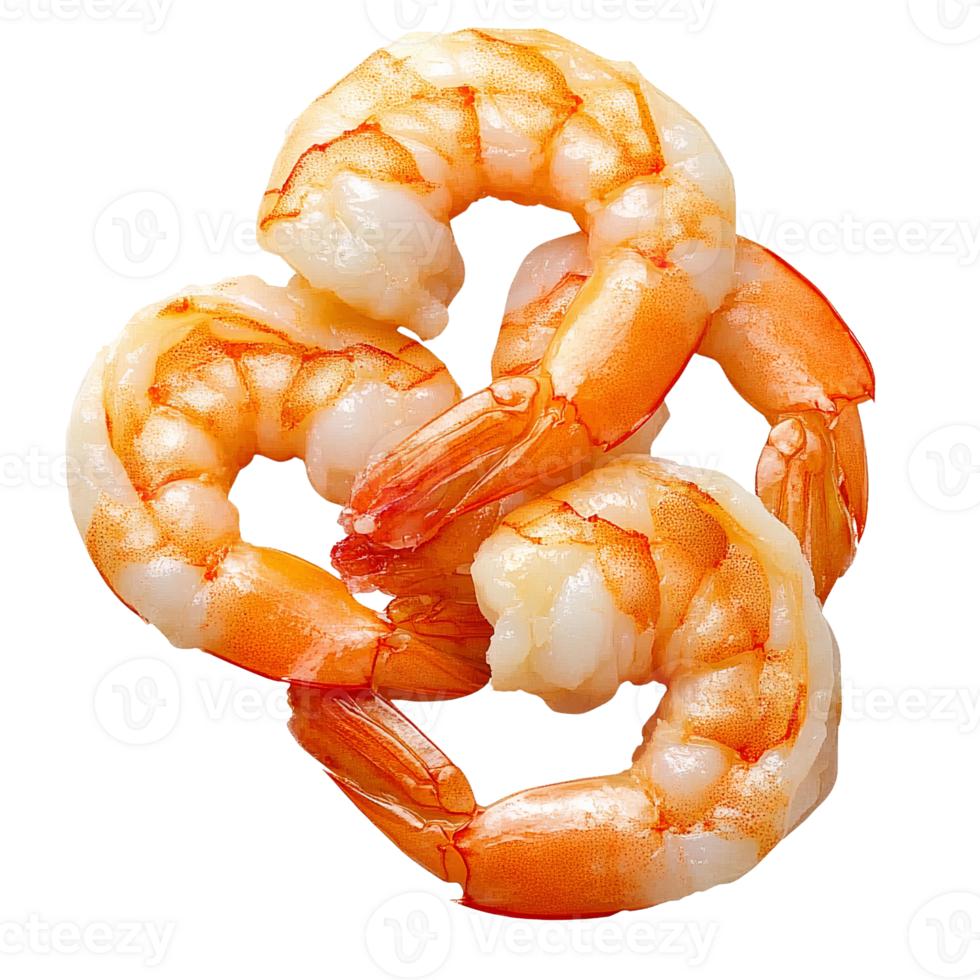 Cooked shrimp on Transparent Background, close-up image of three orange shrimps png