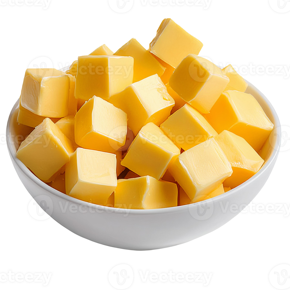 Butter Cubes in White Ceramic Bowl on Transparent Background png