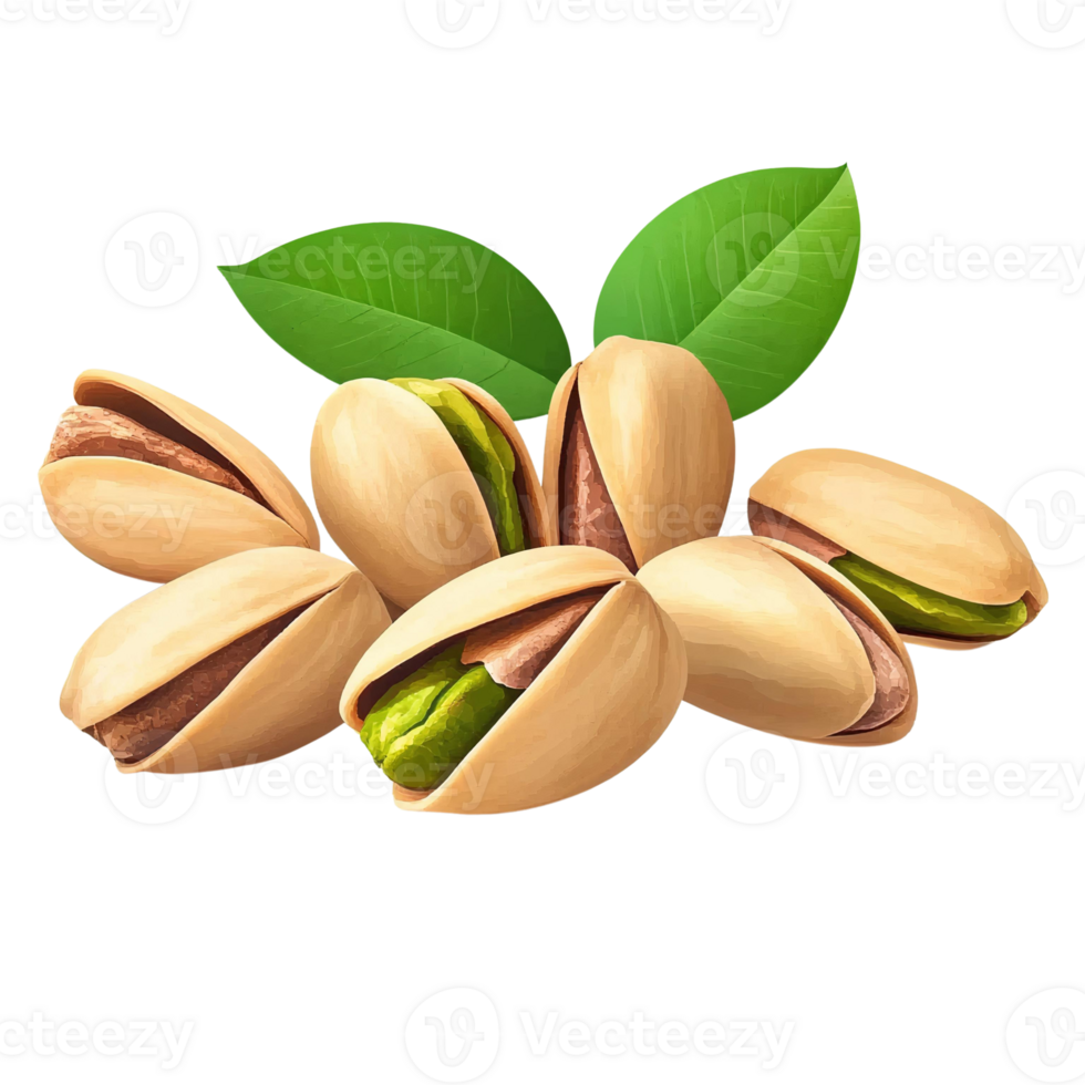 Pistachios with leaves on transparent background png