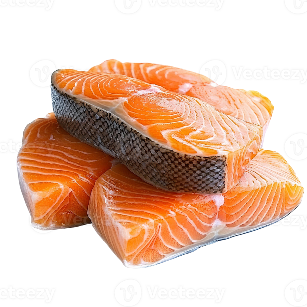Salmon fillet stack, raw orange fish steaks Rustic Wooden Cutting Board with Oyster Mushrooms Isolated on Transparent Background png