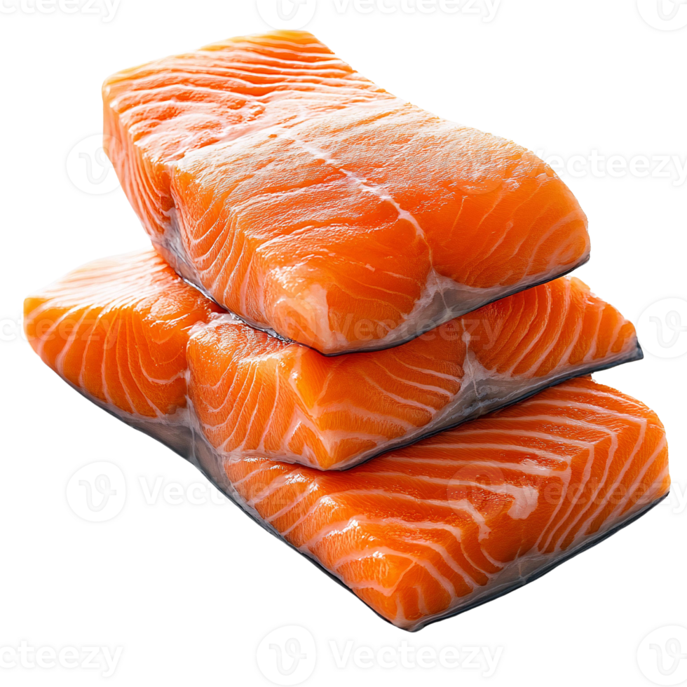 Salmon fillet stack isolated Rustic Wooden Cutting Board with Oyster Mushrooms Isolated on Transparent Background png