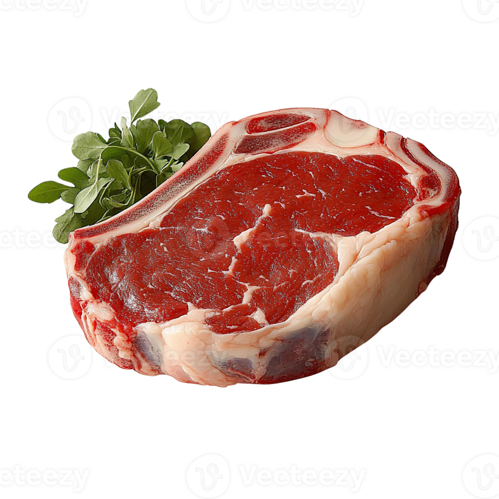 Raw rib eye steak Rustic Wooden Cutting Board with Oyster Mushrooms Isolated on Transparent Background png