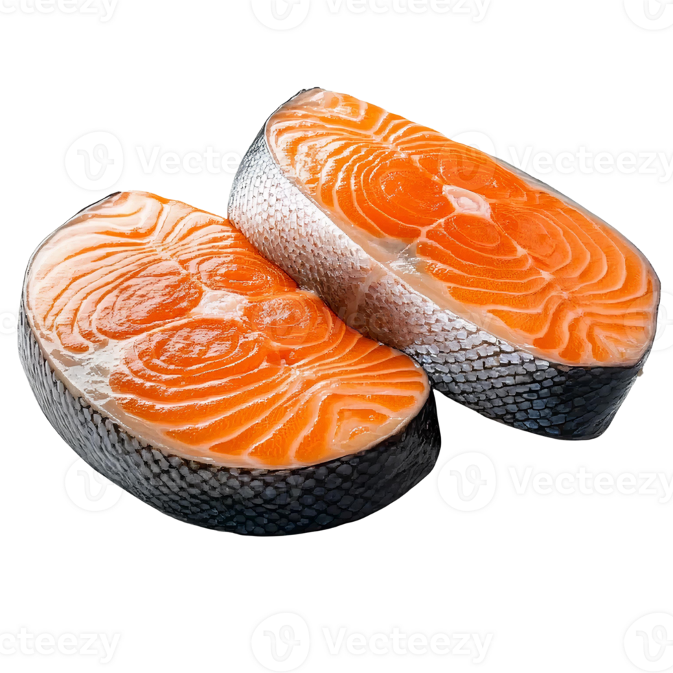 Salmon steaks raw orange fish filets Rustic Wooden Cutting Board with Oyster Mushrooms Isolated on Transparent Background png