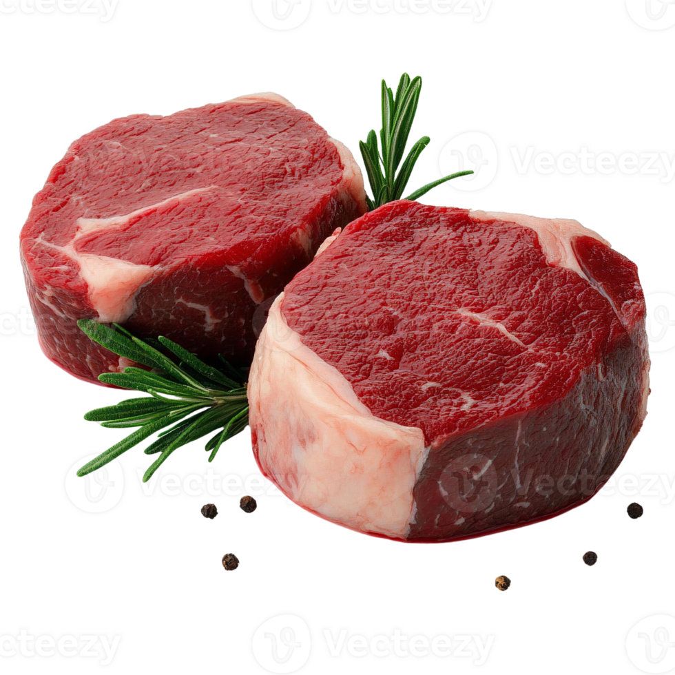 Raw beef steaks with rosemary Rustic Wooden Cutting Board with Oyster Mushrooms Isolated on Transparent Background png