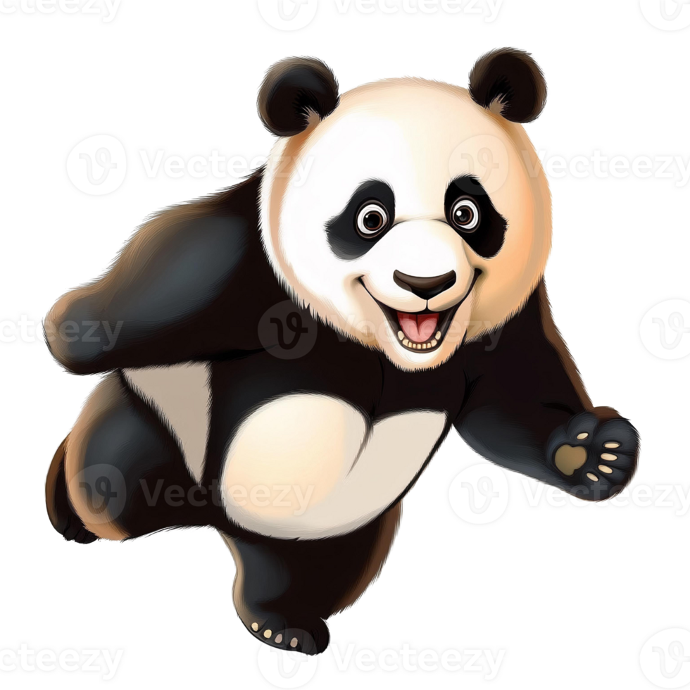 Happy panda bear cartoon character on transparent background png