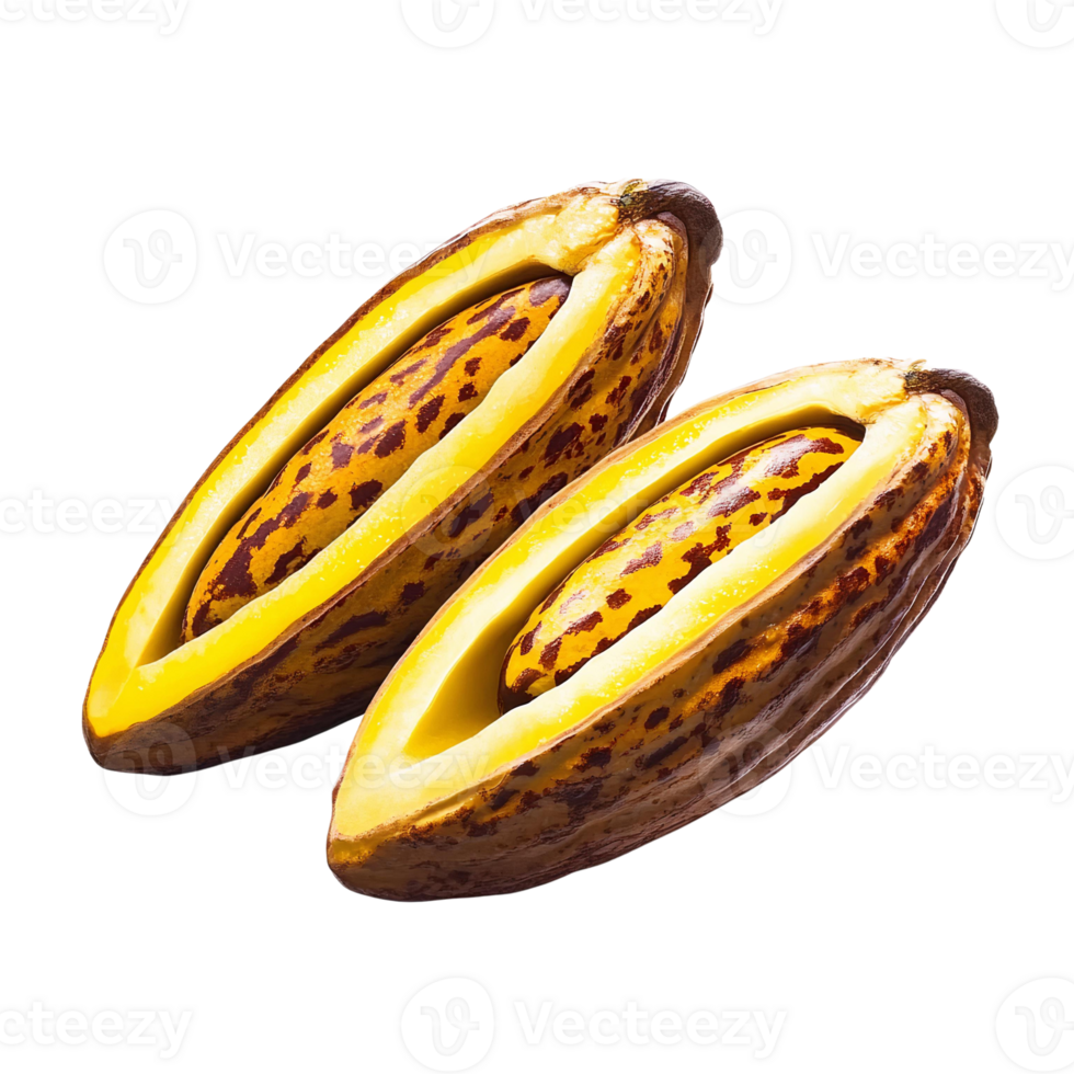 Yellow cacao pods open isolated Oyster mushrooms cluster on transparent background png