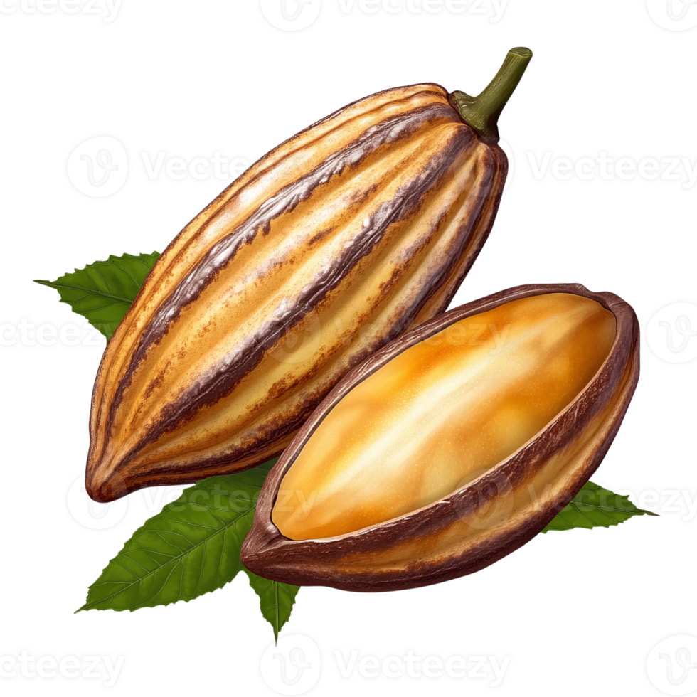 Cocoa pods with open seed isolated Oyster mushrooms cluster on transparent background png