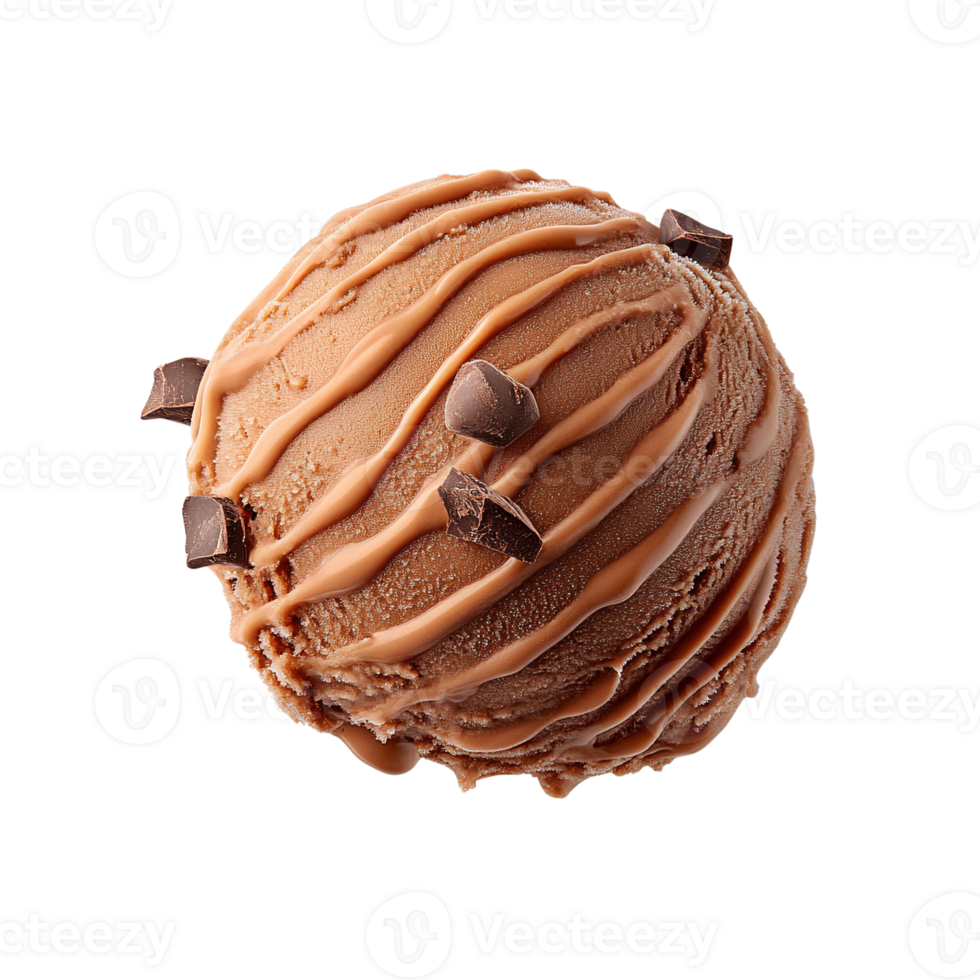 Chocolate ice cream scoop with chocolate chips on transparent background png