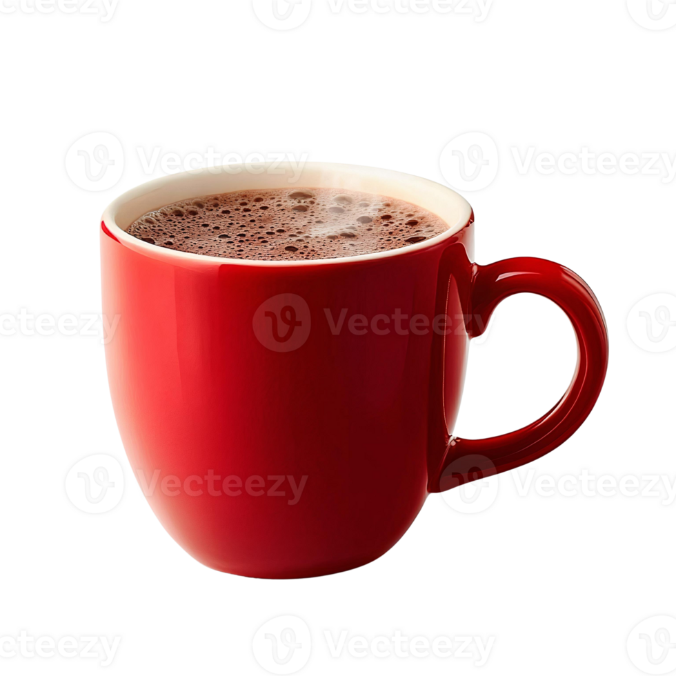 Red mug of hot chocolate on transparent background png