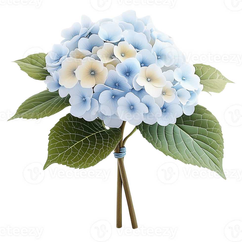 Blue and yellow hydrangea bouquet on transparent background png
