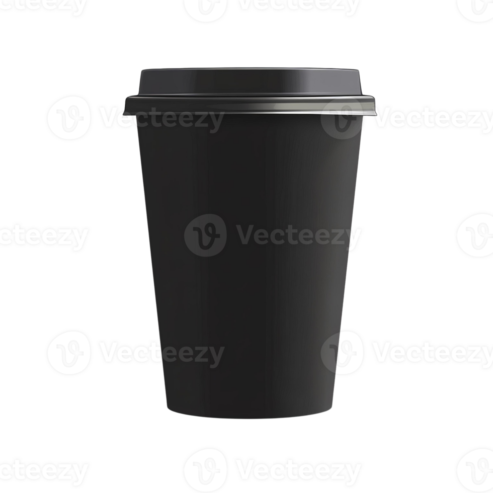 Black paper coffee cup with lid on transparent background png