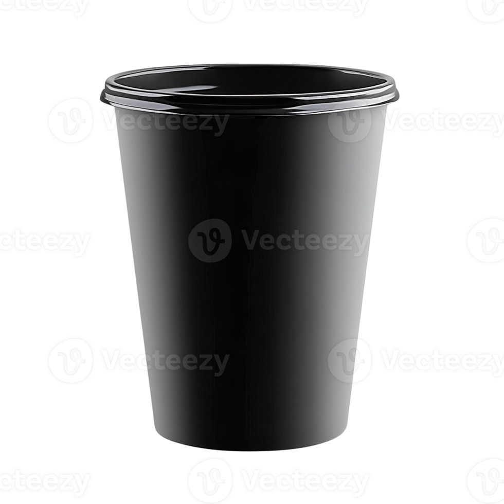 Black paper cup with lid on transparent background png
