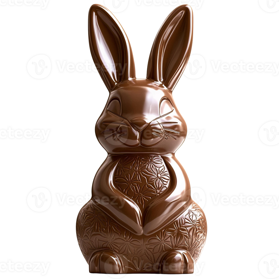 Chocolate easter bunny figurine on Tasty Grilled Sausages on a Transparent Background png
