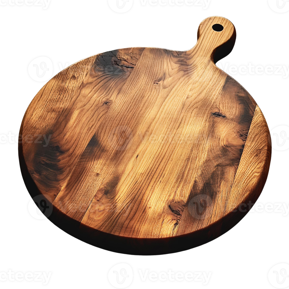 Round wooden cutting board with handle on transparent background png