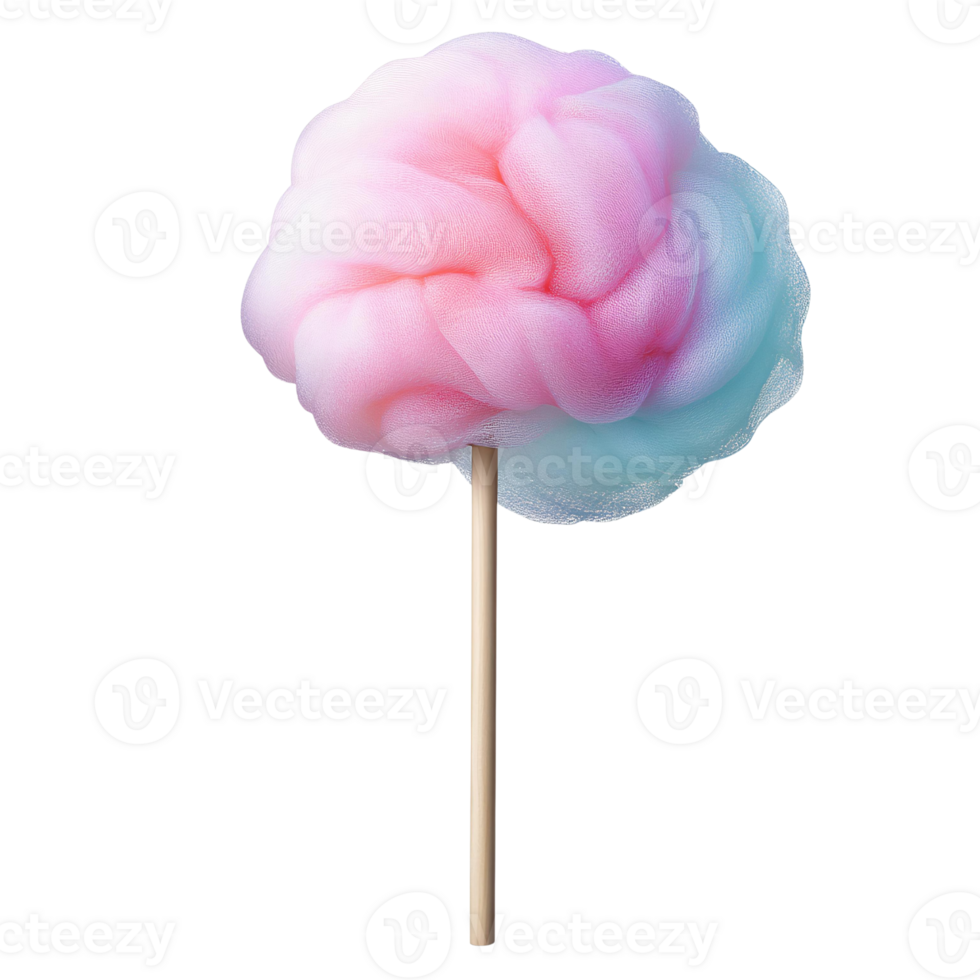 Pink and blue cotton candy on stick on transparent background png