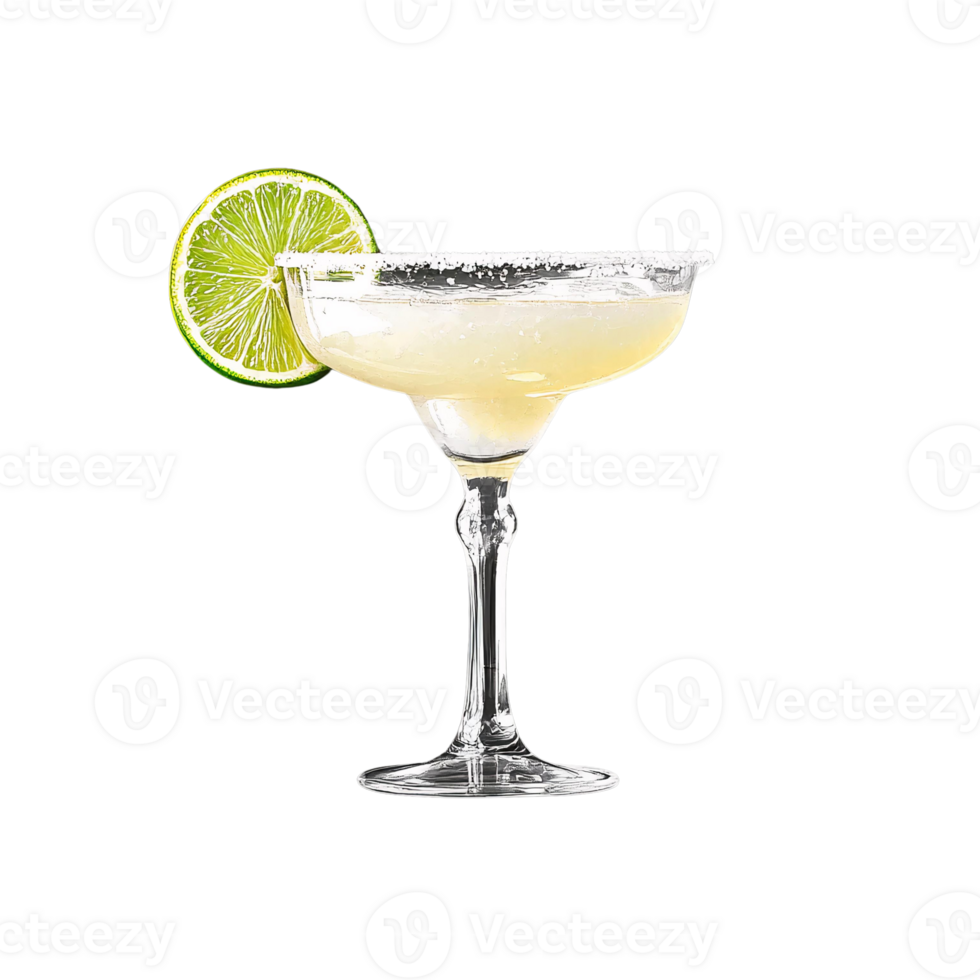 Margarita cocktail in glass with lime on almon sushi nigiri on transparent background png